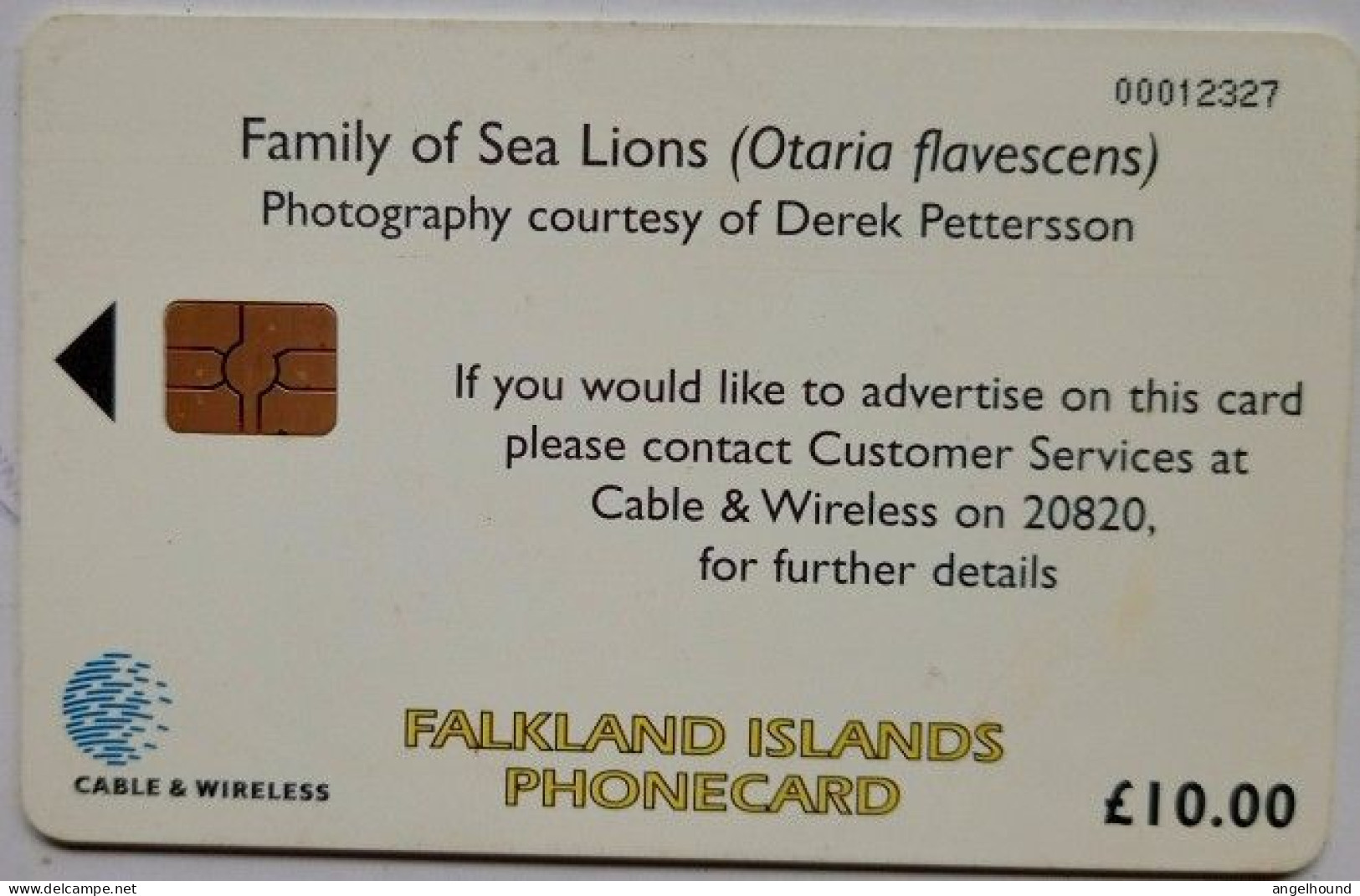 Falkland Islands £10 Chip Card "  Family Of Sea Lions " - Falkland