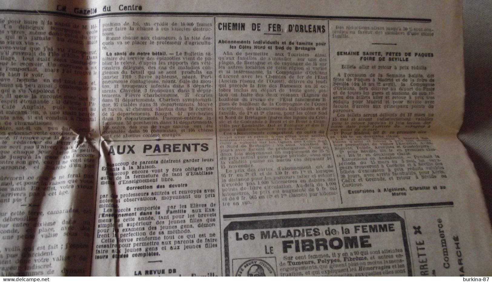 LA GAZETTE du CENTRE, journal, 11 mars 1910, LIMOGES quotidien  défense sociale et liberté publique