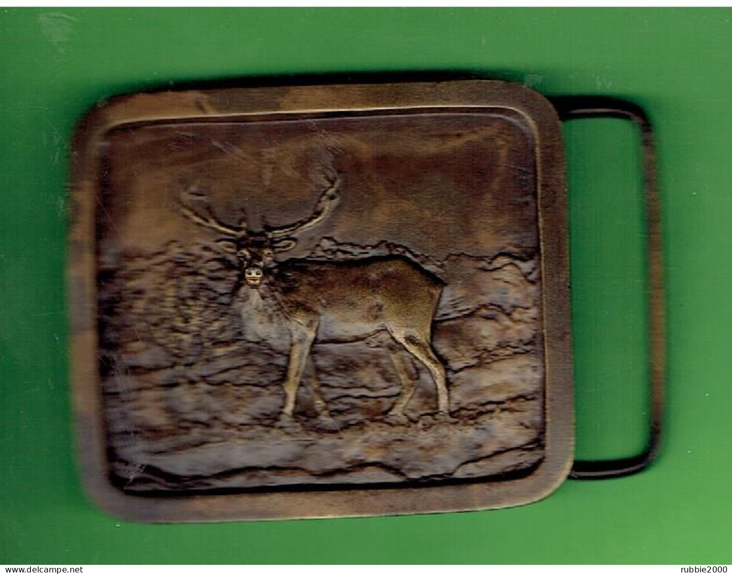 BOUCLE DE CEINTURE BRONZE 1978 CERF WAPITI CHASSE FABRICANT INDIANA METAL CRAFT USA - Other & Unclassified