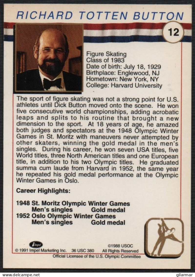 UNITED STATES - U.S. OLYMPIC CARDS HALL OF FAME - ICE FIGURE SKATING - DICK BUTTON - # 12 - Trading Cards