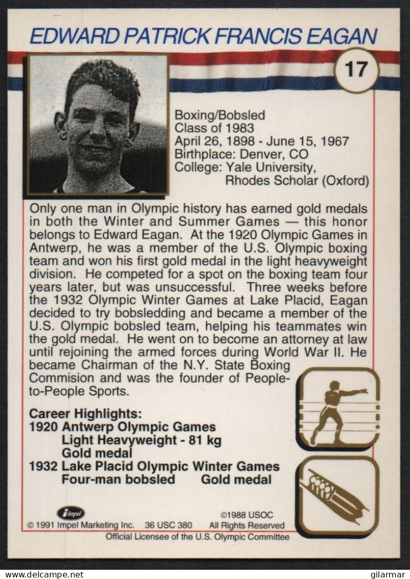 UNITED STATES - U.S. OLYMPIC CARDS HALL OF FAME - BOXING - EDDIE EAGAN - # 17 - Tarjetas