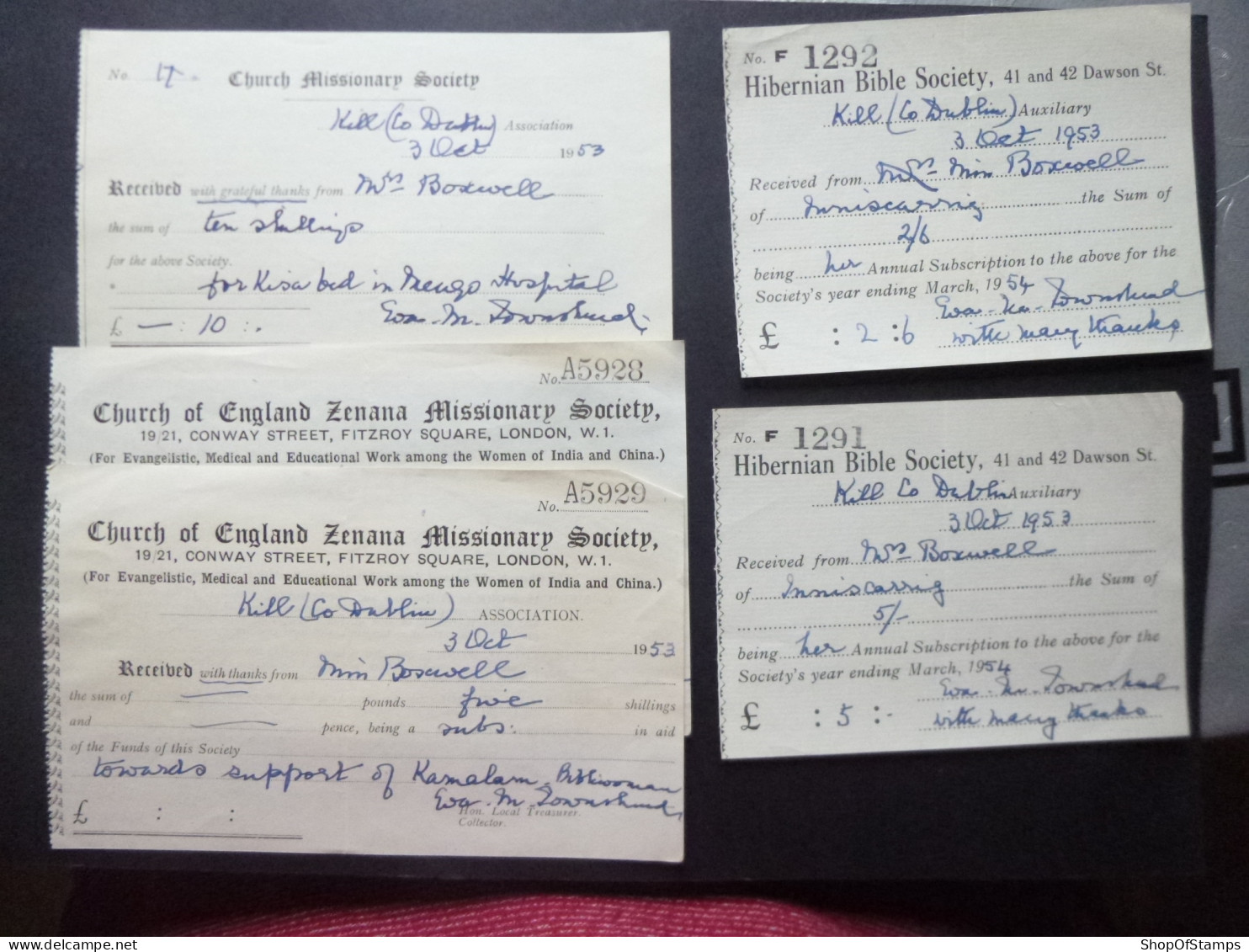 GREAT BRITAIN DOCUMENTS CHURCH RECEIPTS - Regno Unito