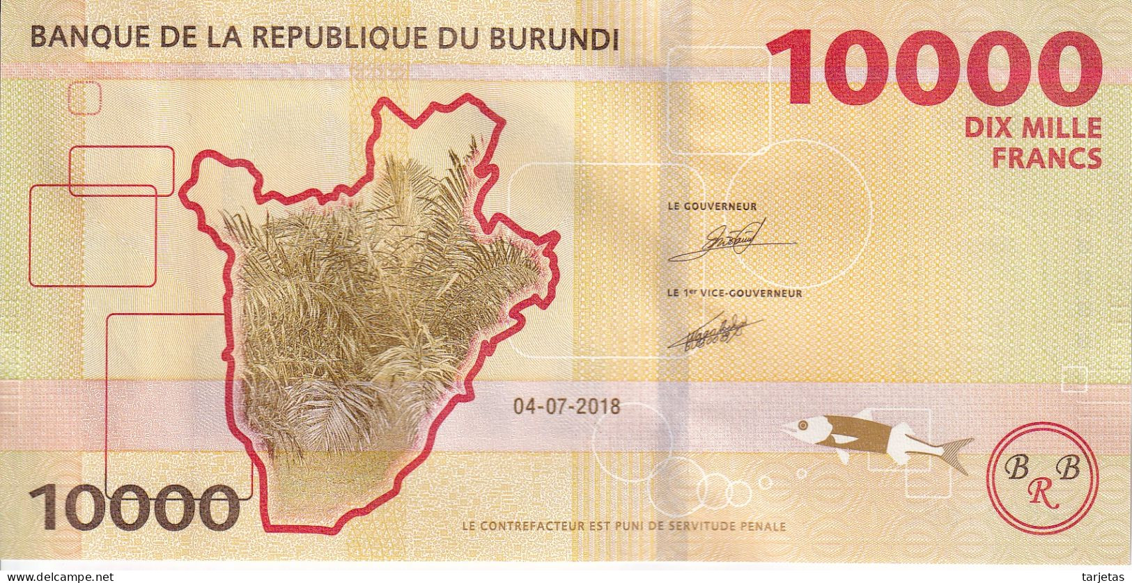 BILLETE DE BURUNDI DE 10000 FRANCS DEL AÑO 2018 SIN CIRCULAR (UNC) (BANK NOTE) HIPOPOTAMO-HIPPO - Burundi