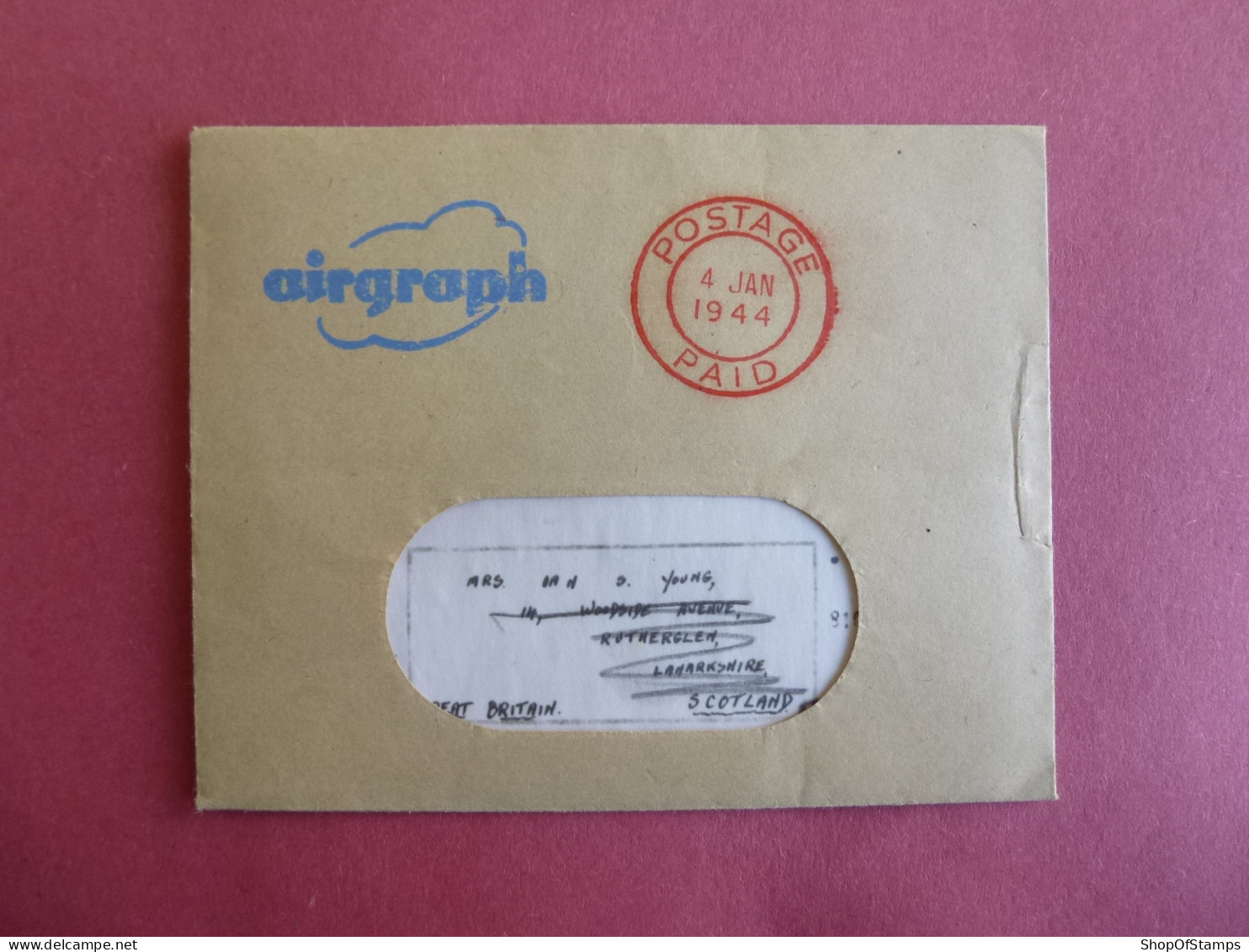 GREAT BRITAIN AIRGRAPH  Postmark 1944 With Enclosure - Steuermarken