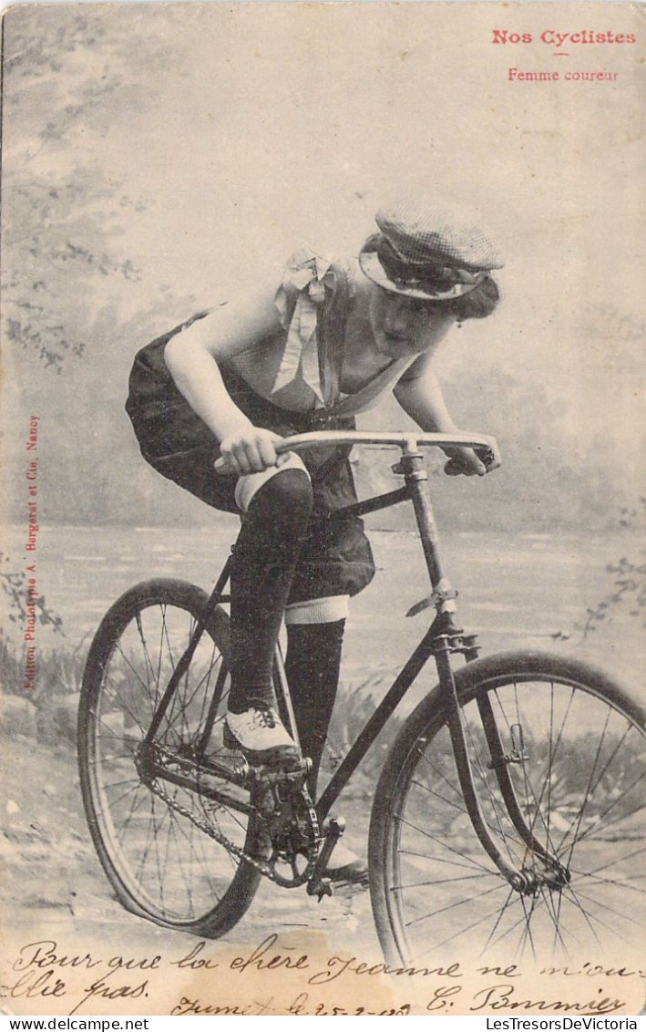 FANTAISIE - Femme Coureur - Bicyclette - Carte Postale Ancienne - Donne