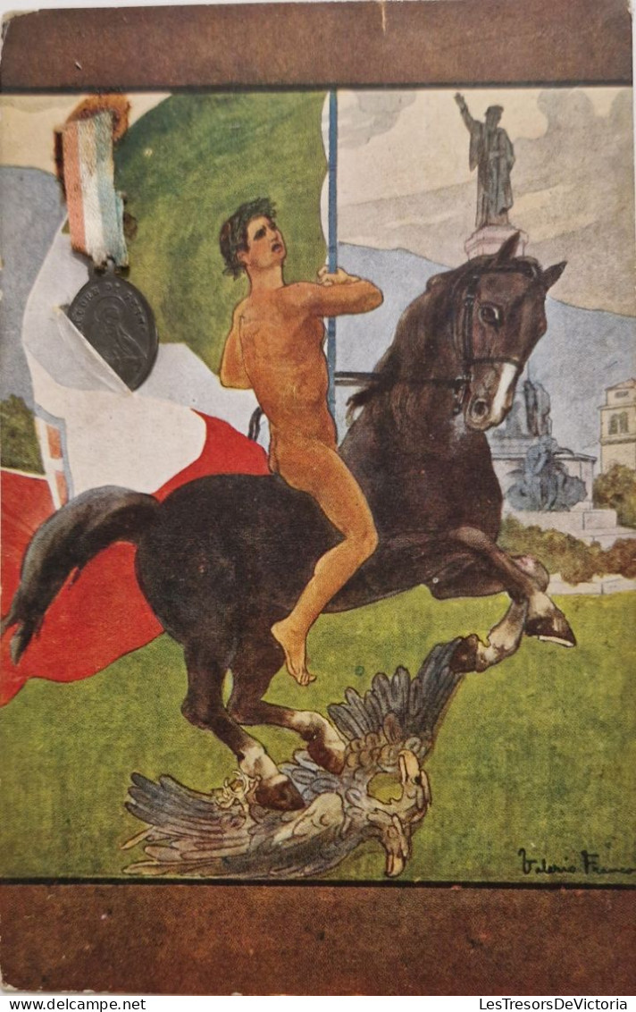 FANTAISIES - A SYSTEMES - Homme à Cheval Avec Le Drapeau Italien - Médaille De La Vierge Marie - Carte Postale Ancienne - Mechanical