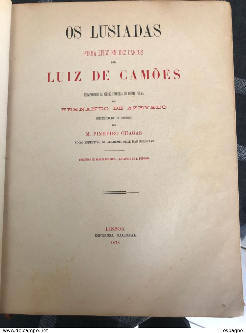 Les Lusiades Os Lusíadas Luís De Camões Bilingue 1878 Couverture En Cuir Gravé - Livres Anciens