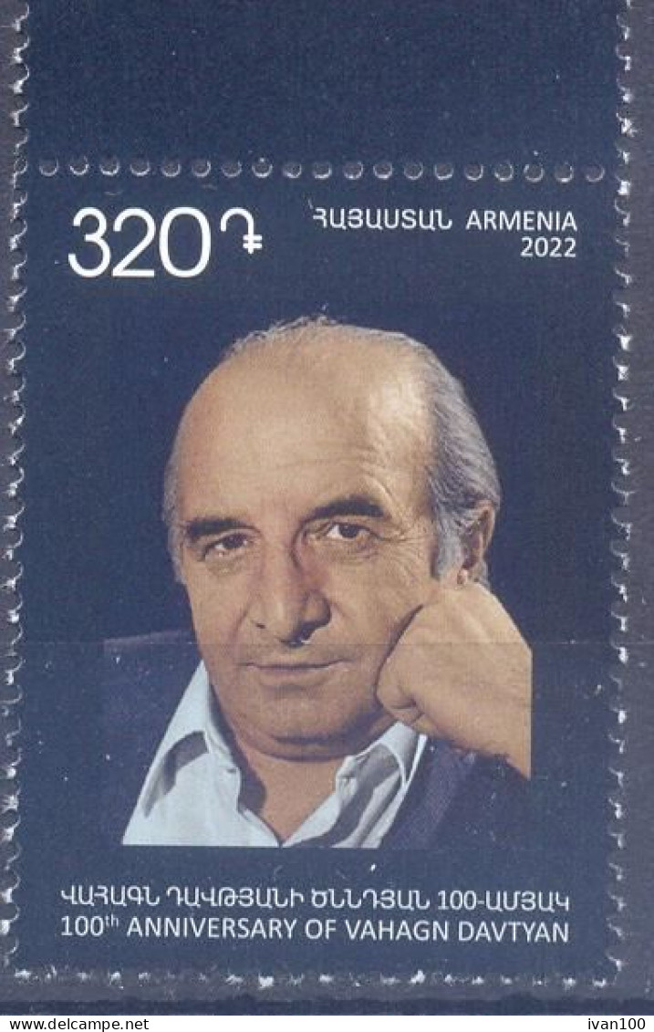 2022. Armenia, Birth Centenary Of Vahagh Davtyan, Poet, 1v, Mint/** - Armenia