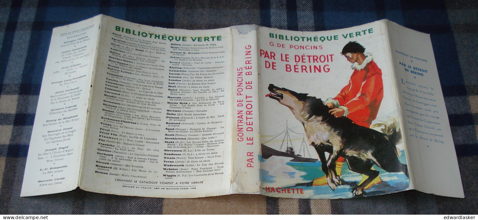 BIBLIOTHEQUE VERTE : Par le Détroit de Béring /Gontran de Poncins - jaquette 1954 - Paul Durand