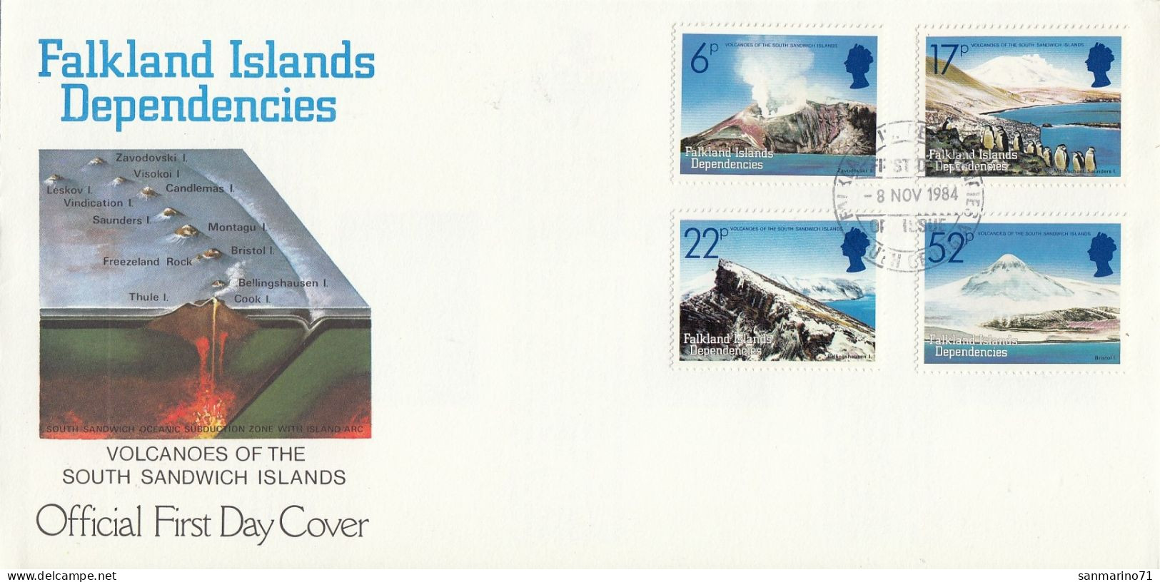 FDC FALKLAND ISLANDS Dependencies 125-128 - Volcans