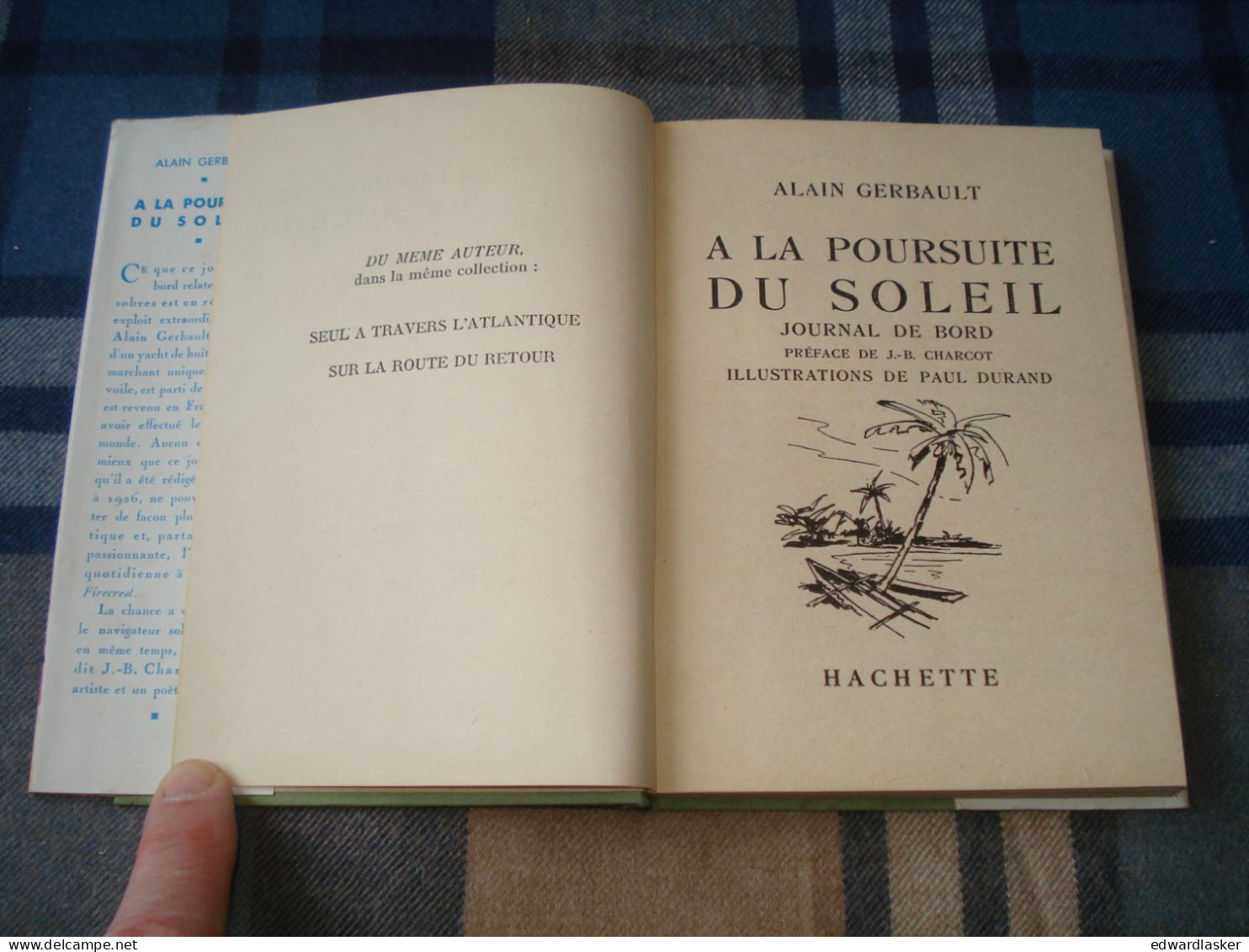 BIBLIOTHEQUE VERTE : A La Poursuite Du Soleil /Alain Gerbault - Jaquette 1953 - Paul Durand [3] - Bibliotheque Verte