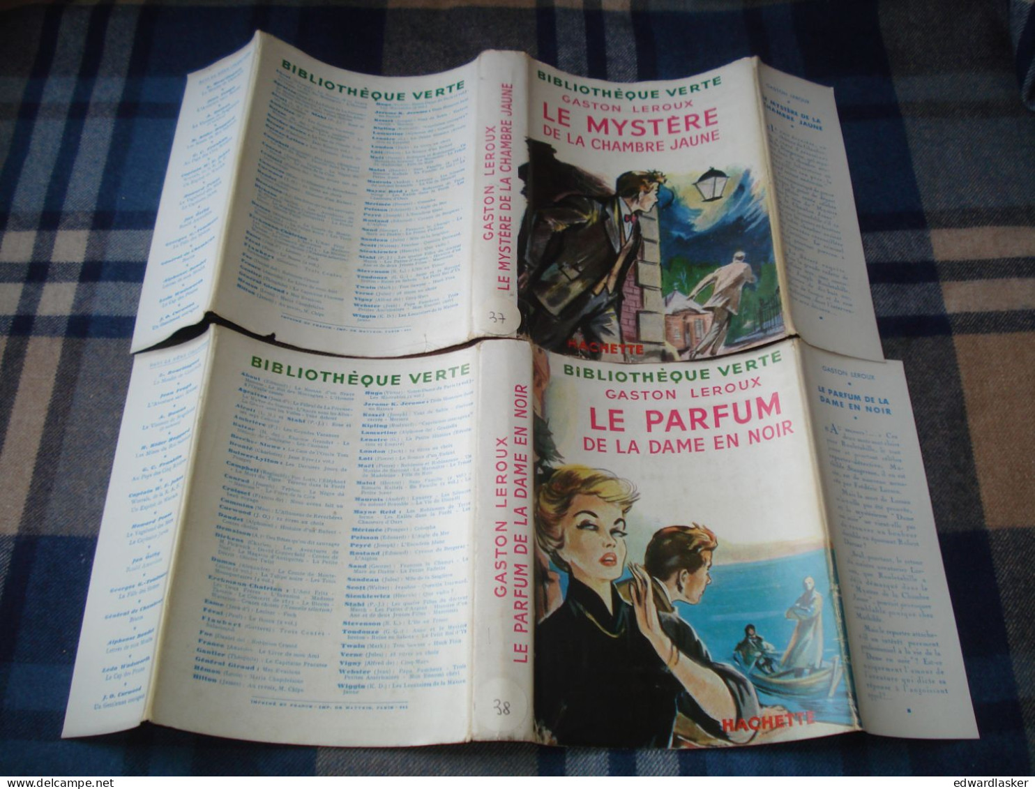 BIBLIOTHEQUE VERTE : Mystère de la Chambre Jaune + Parfum de la Dame en noir /Gaston Leroux - jaquette 1953 - Reschofsky