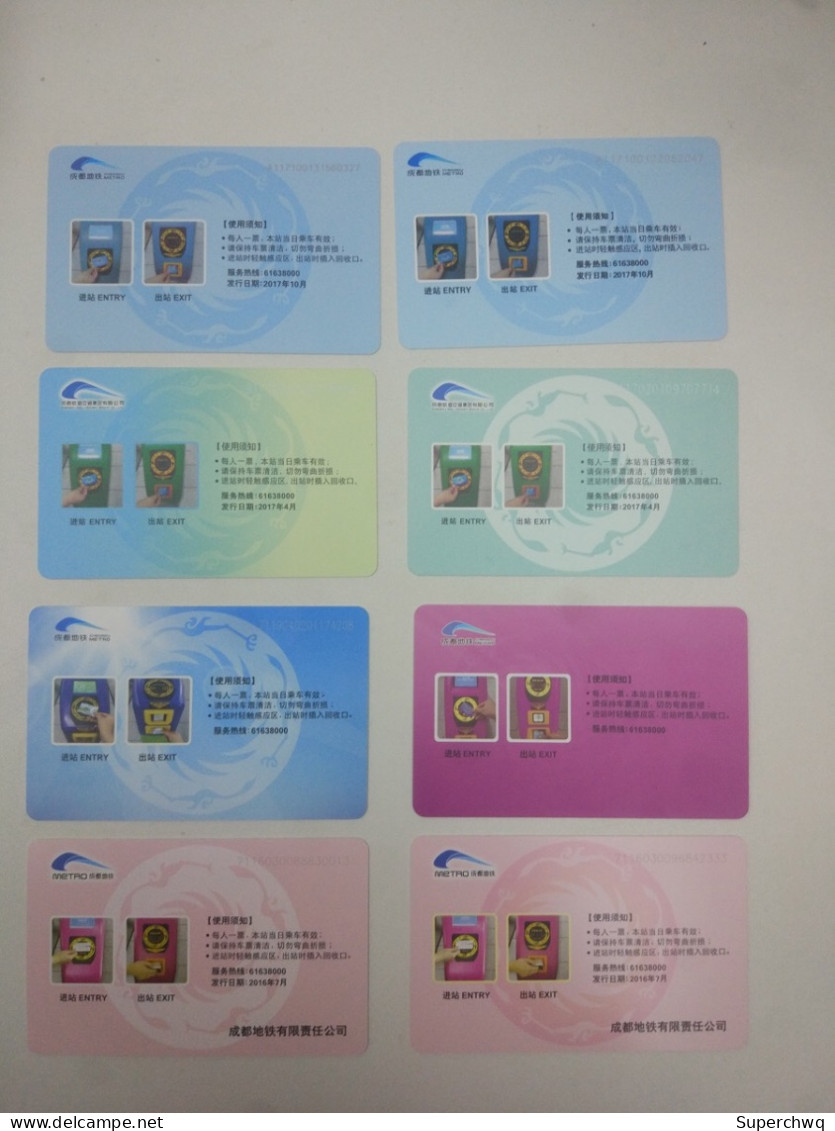 China Chengdu Metro One-way Card/one-way Ticket/subway Card (landscape Series Pattern),8 Pcs,VOID Card - Wereld