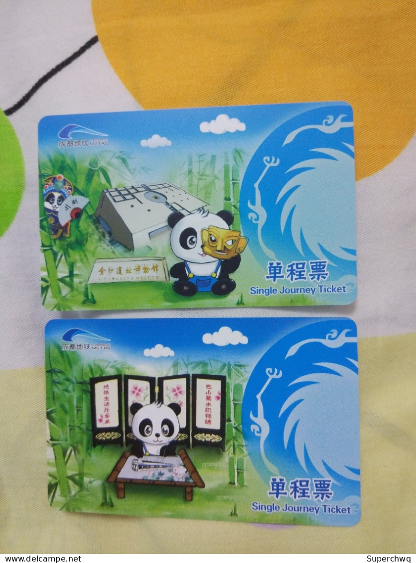 China Chengdu Metro One-way Card/one-way Ticket/subway Card (2017 Panda New Version Of Line 7),2 Pcs,VOID Card - Mundo