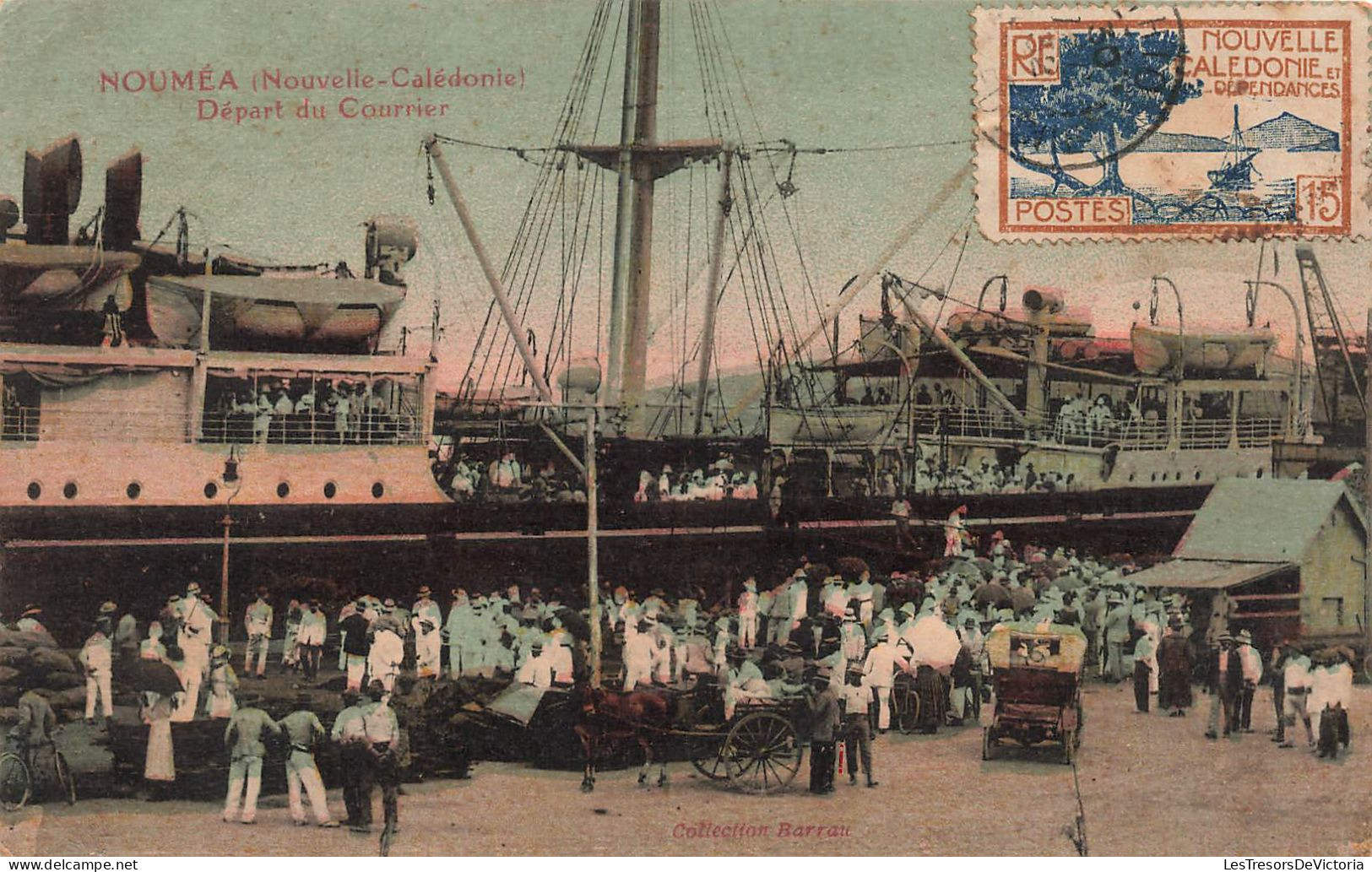 Nouvelle Calédonie - Départ Du Courrier - Collection Barrau - Animé - Colorisé - Bateau - Carte Postale Ancienne - Nueva Caledonia