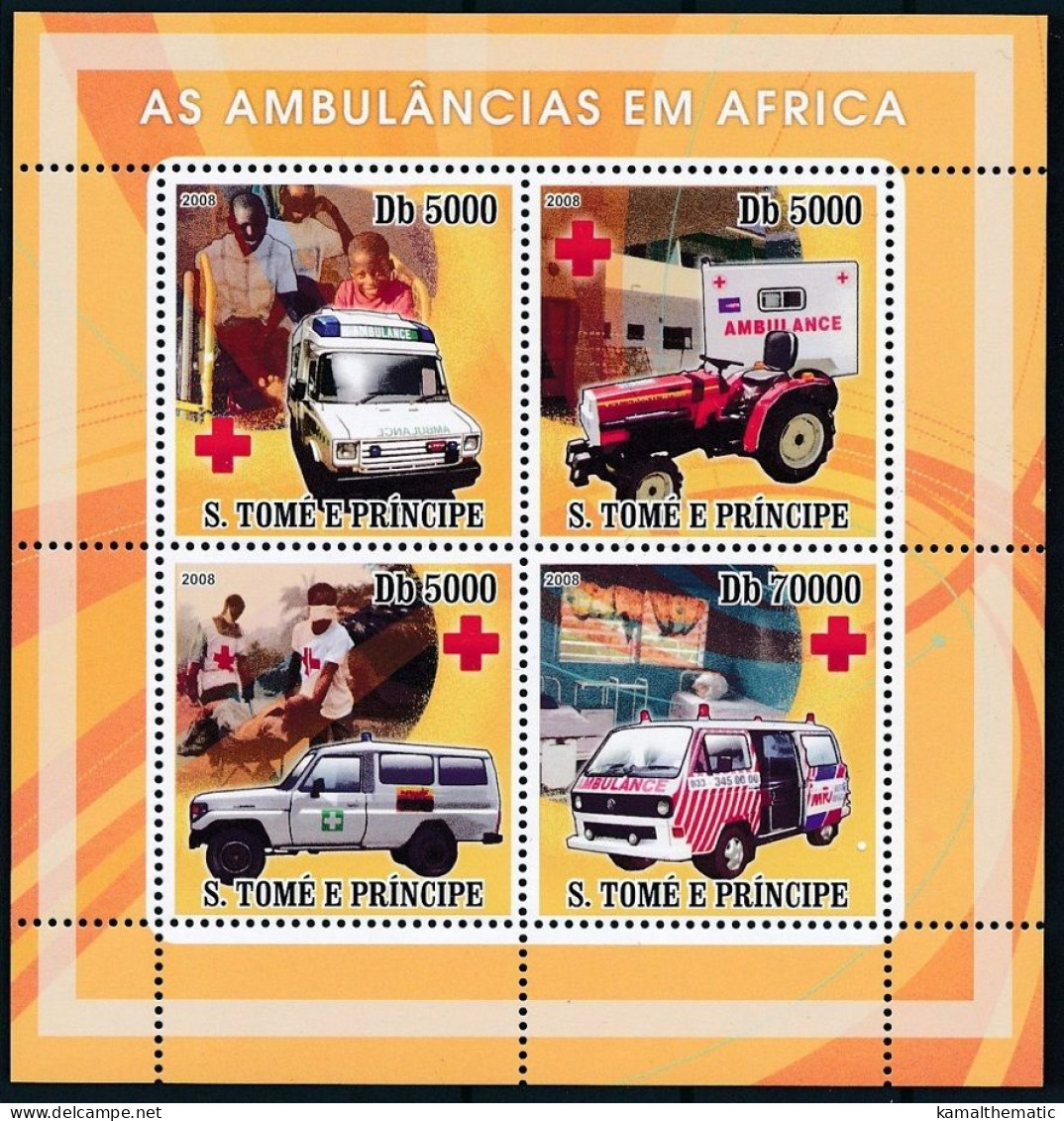 Sao Tome 2008 MNH 4v SS, Ambulance, Africa, Red Cross, Tractor, Medical Transport - Secourisme
