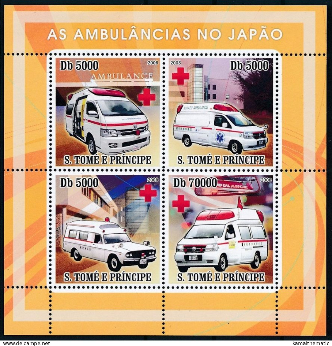 Sao Tome 2008 MNH 4v SS, Ambulance, Japan, Red Cross, Medical Transport - Secourisme