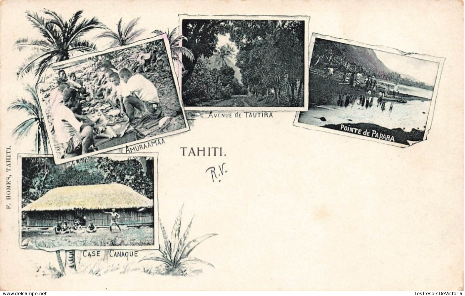 Tahiti - Multivue - Anevune De Tautira - Pointe De Papara - Case Canaque - Amuraamaa - Animé - Carte Postale Ancienne - Tahiti