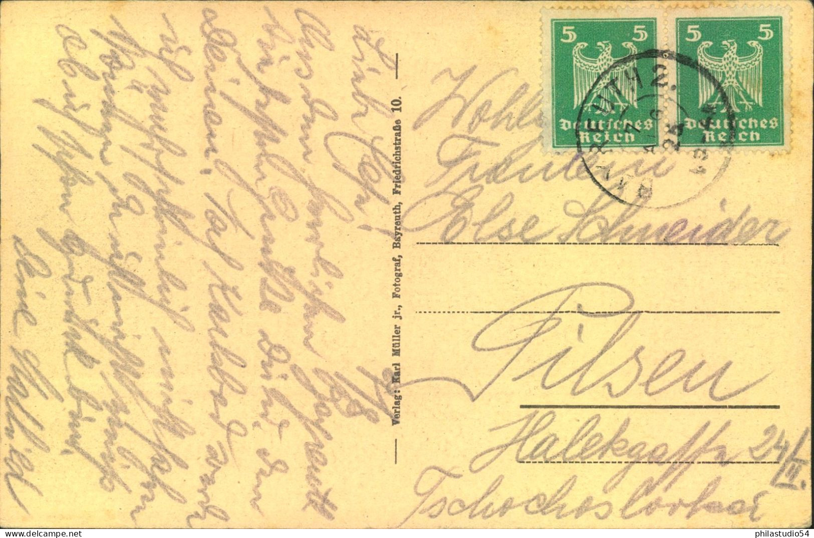 1925, 2-mal 5 Pf. Adler Auf Postkarte Zum Sonderporto In Die Tschechoslowakei - Brieven En Documenten