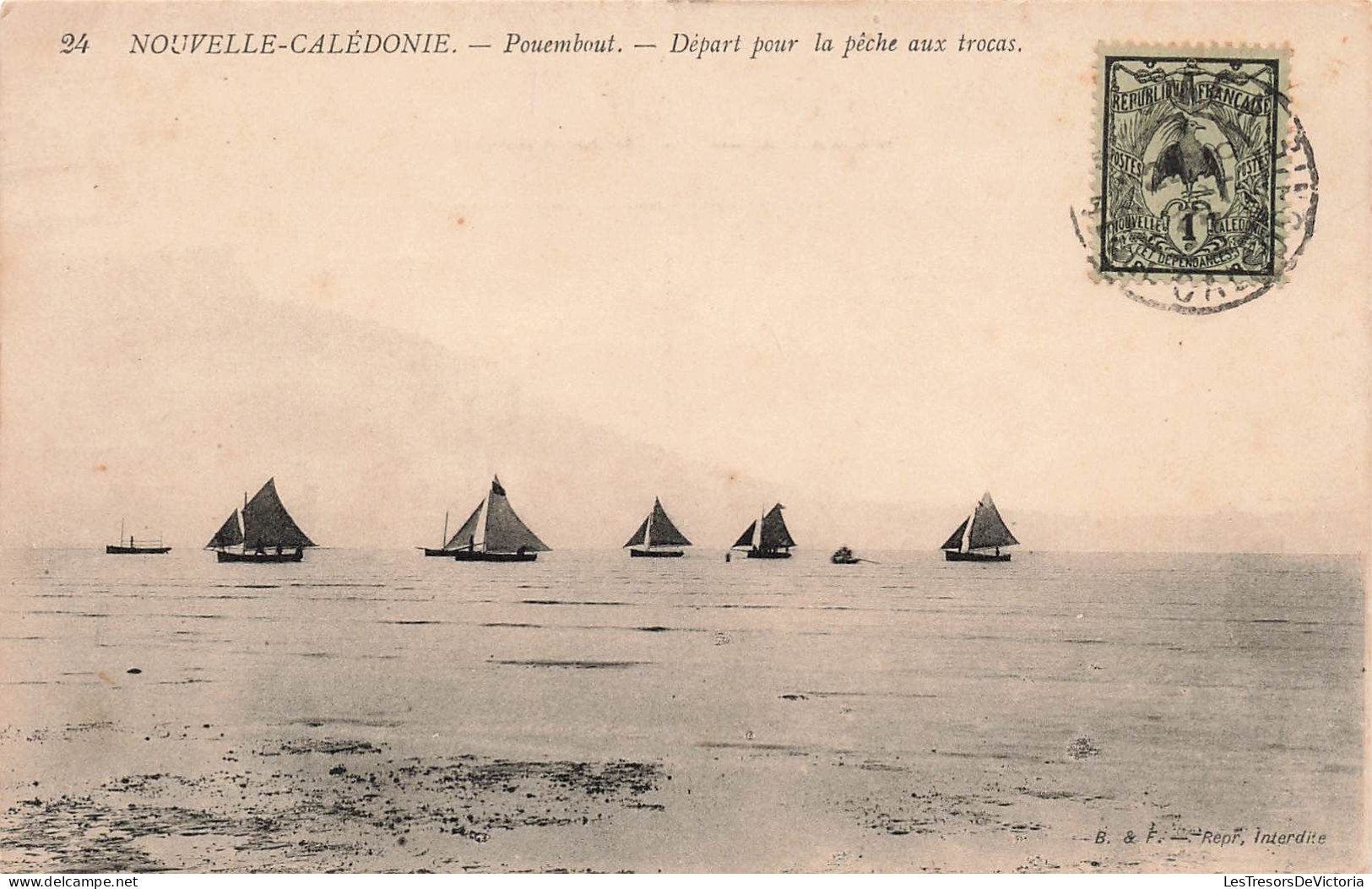 Nouvelle Calédonie - Pouembout - Départ Pour La Pêche Aux Trocas - Bet F - Bateau - Carte Postale Ancienne - Nuova Caledonia