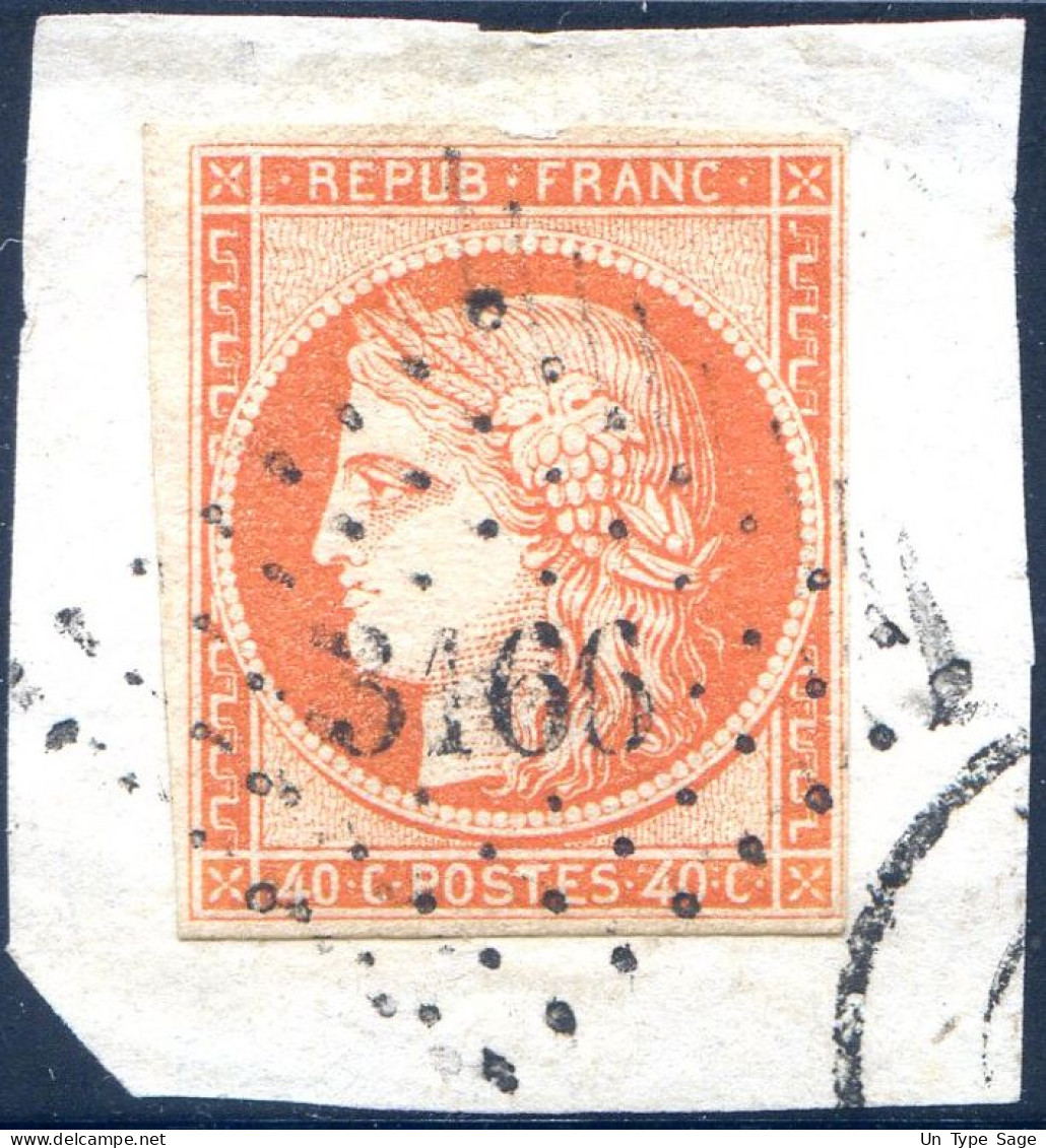 France N°5, Oblitéré - Sur Fragment PC 3166 - (F2790) - 1849-1850 Cérès
