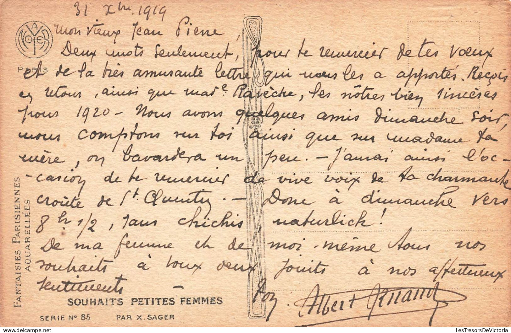 Illustrateur - Sager - Bonne Année - Souhaits Peties Femmes - Fantaisies Parisiennes - N°85 - Carte Postale Ancienne - Sager, Xavier