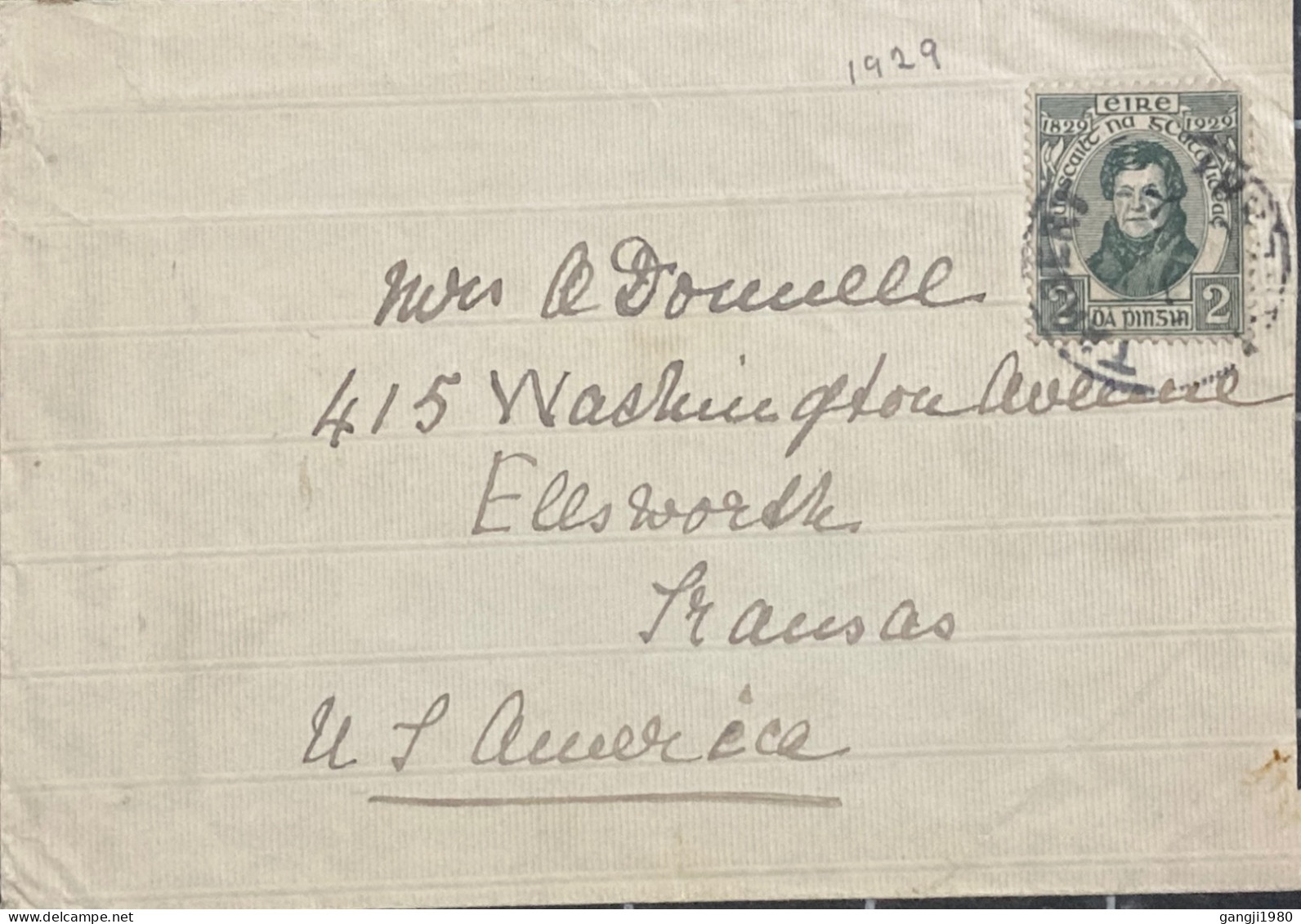 IRELAND 1929, COVER USED TO USA,  DANIEL O CONNELL STAMP, TARBERT TOWN CANCEL. - Brieven En Documenten