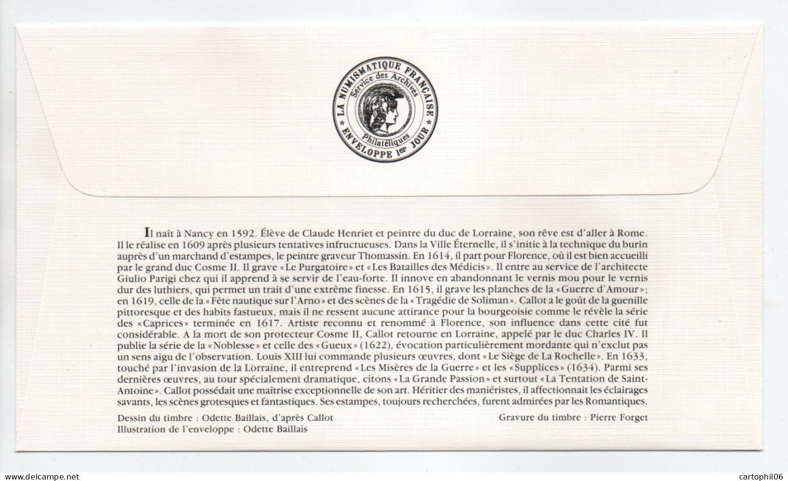 - FDC JACQUES CALLOT - Portrait De Claude Deruet - NANCY 27.6.1992 - - Gravuren