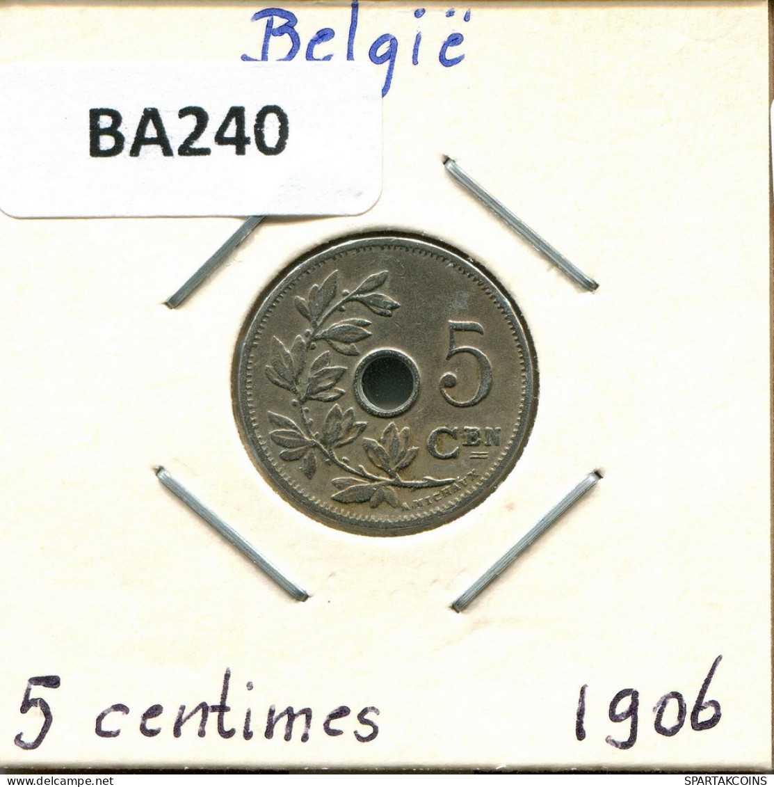 5 CENTIMES 1906 DUTCH Text BELGIEN BELGIUM Münze #BA240.D - 5 Cents