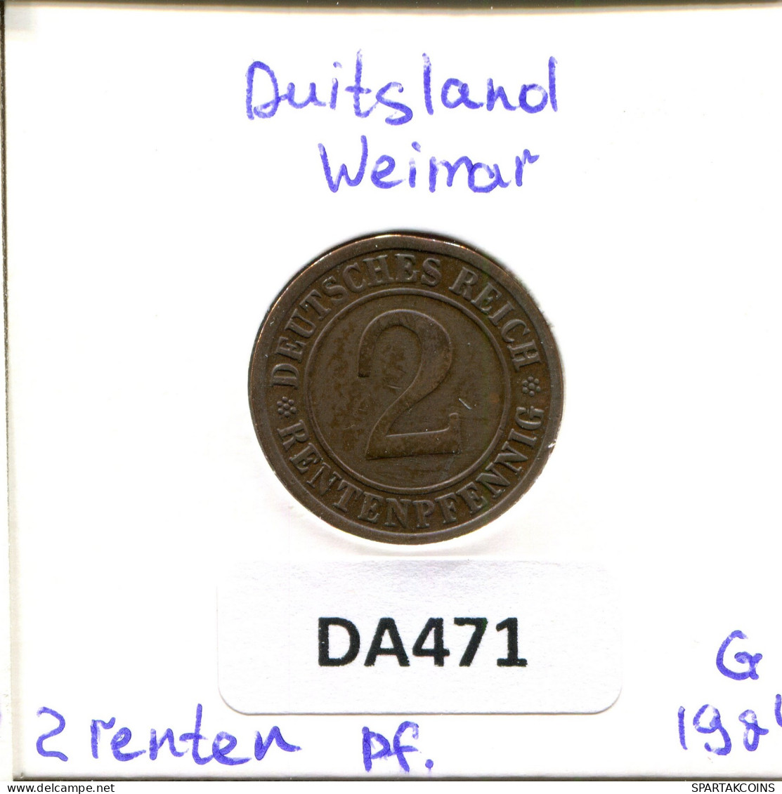 2 RENTENPFENNIG 1924 G DEUTSCHLAND Münze GERMANY #DA471.2.D - 2 Renten- & 2 Reichspfennig