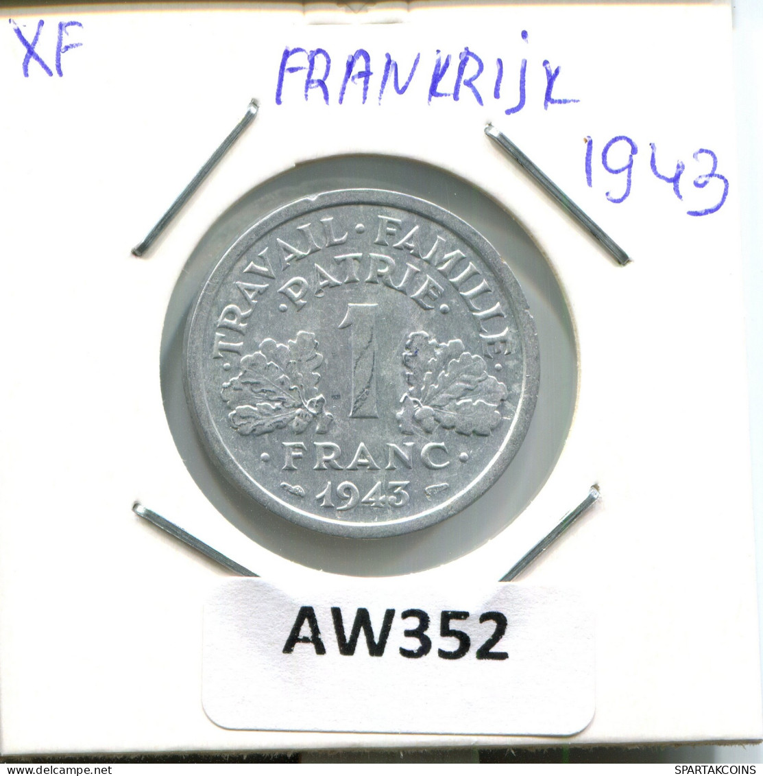 1 FRANC 1943 FRANKREICH FRANCE Französisch Münze #AW352.D - 1 Franc