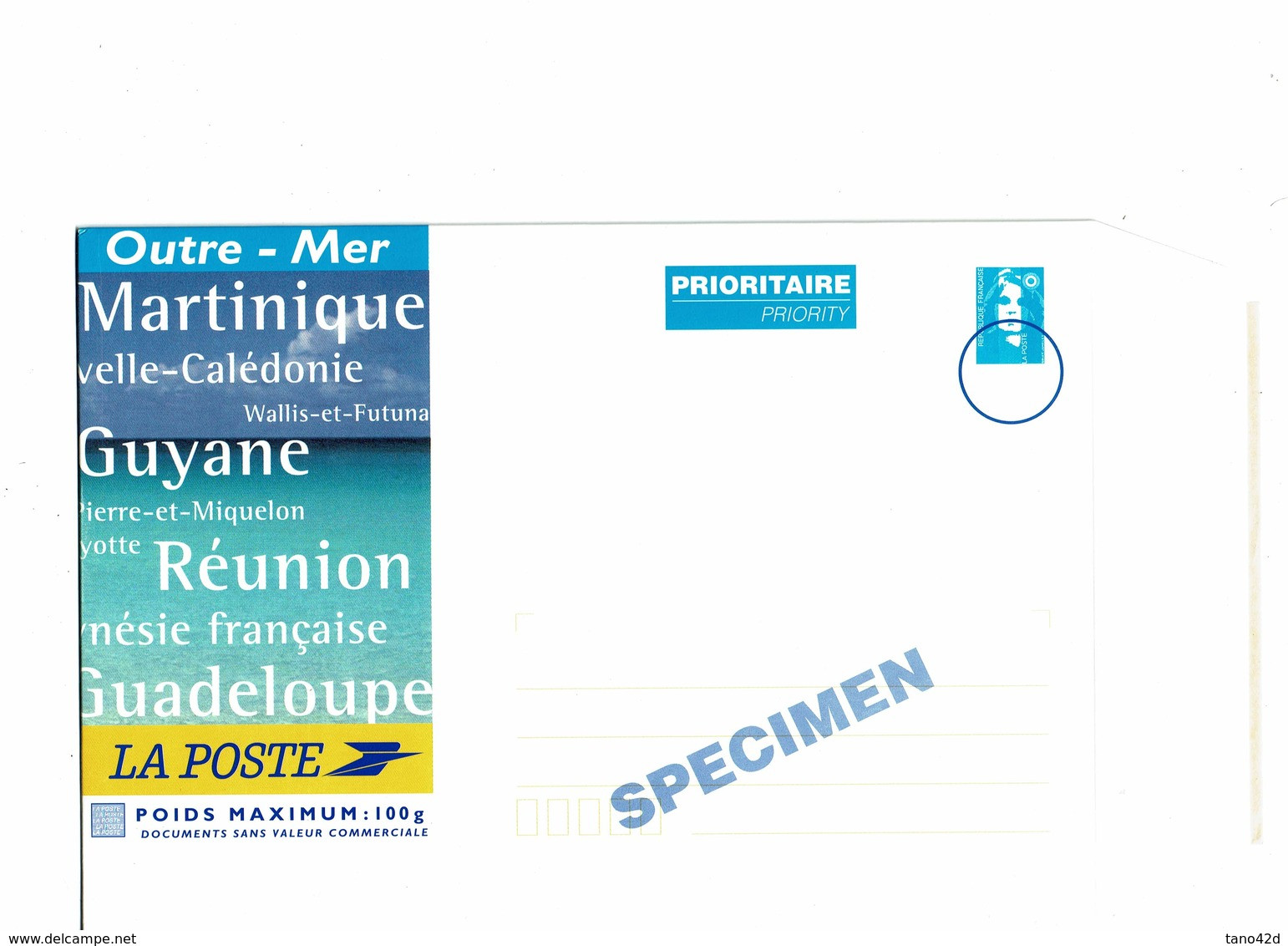 PAP OUTREMER BRIAT 100g SURCHARGE SPECIMEN CLAIRE - Specimen