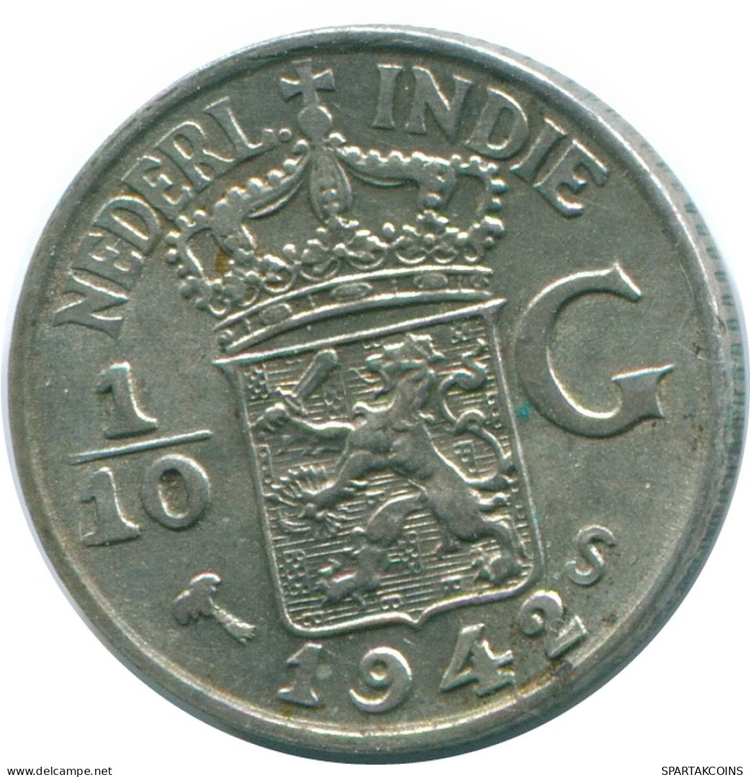 1/10 GULDEN 1942 NETHERLANDS EAST INDIES SILVER Colonial Coin #NL13919.3.U - Indes Néerlandaises