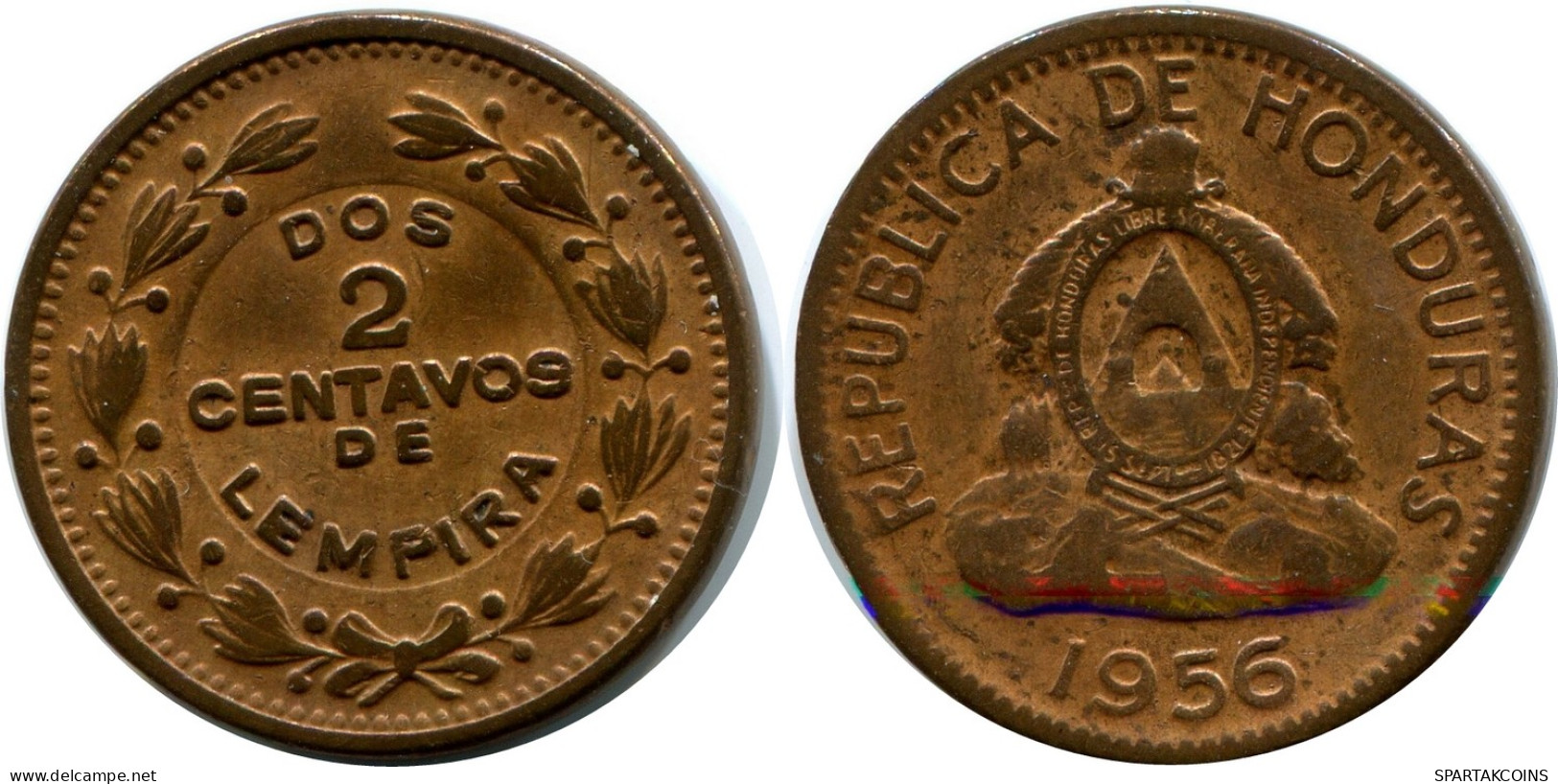 2 CENTAVOS 1956 HONDURAS Coin #AY255.2.U - Honduras