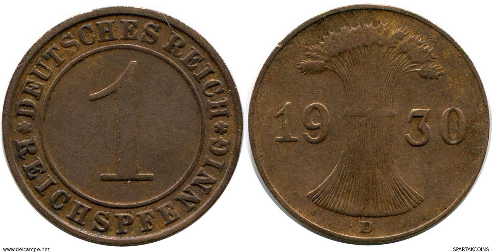 1 REICHSPFENNIG 1930 D GERMANY Coin #DB786.U - 1 Rentenpfennig & 1 Reichspfennig