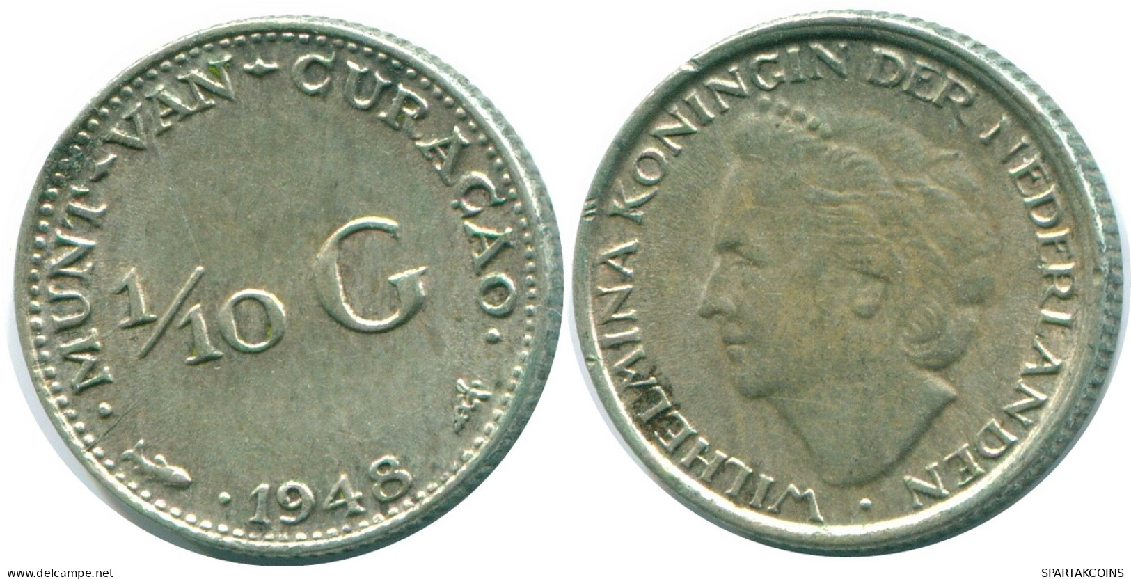 1/10 GULDEN 1948 CURACAO Netherlands SILVER Colonial Coin #NL11884.3.U - Curaçao
