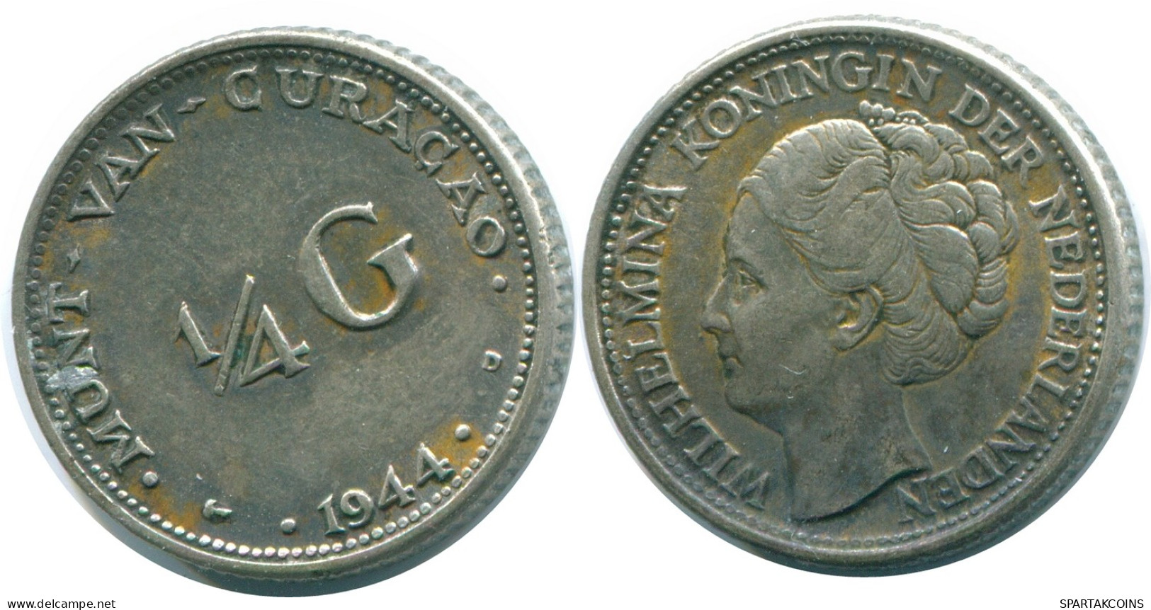 1/4 GULDEN 1944 CURACAO Netherlands SILVER Colonial Coin #NL10628.4.U - Curaçao