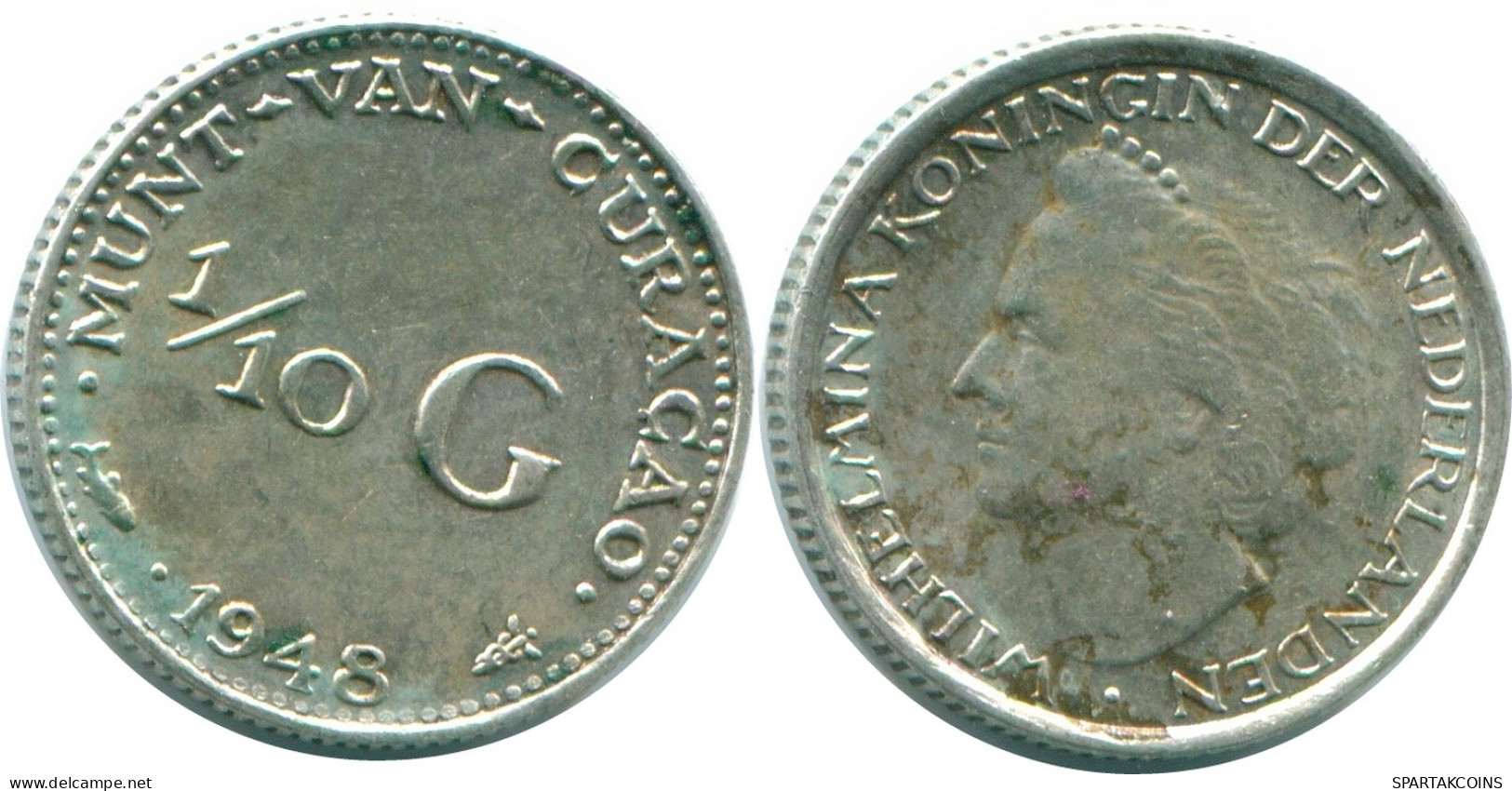1/10 GULDEN 1948 CURACAO Netherlands SILVER Colonial Coin #NL11953.3.U - Curaçao