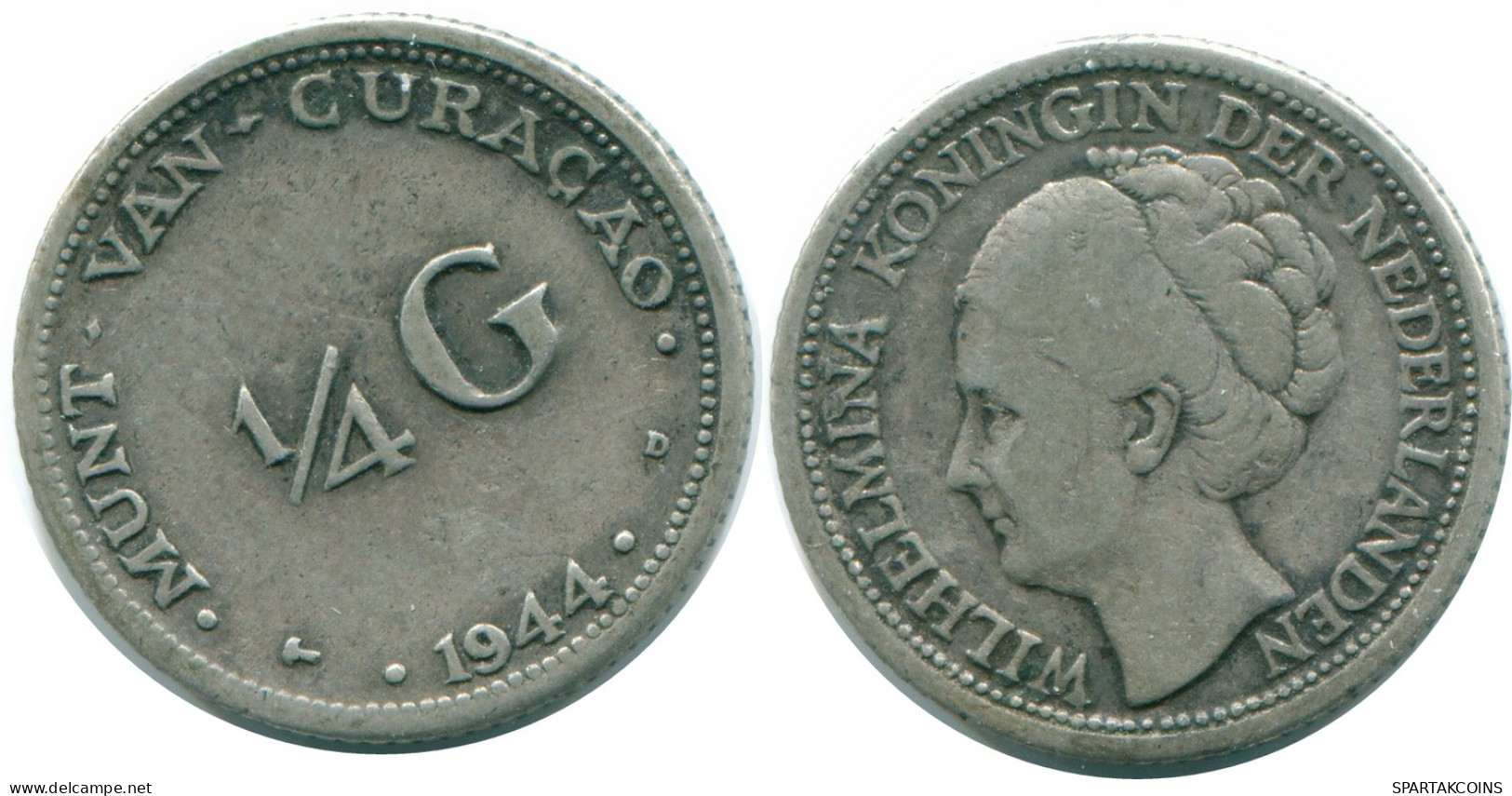 1/4 GULDEN 1944 CURACAO Netherlands SILVER Colonial Coin #NL10679.4.U - Curacao
