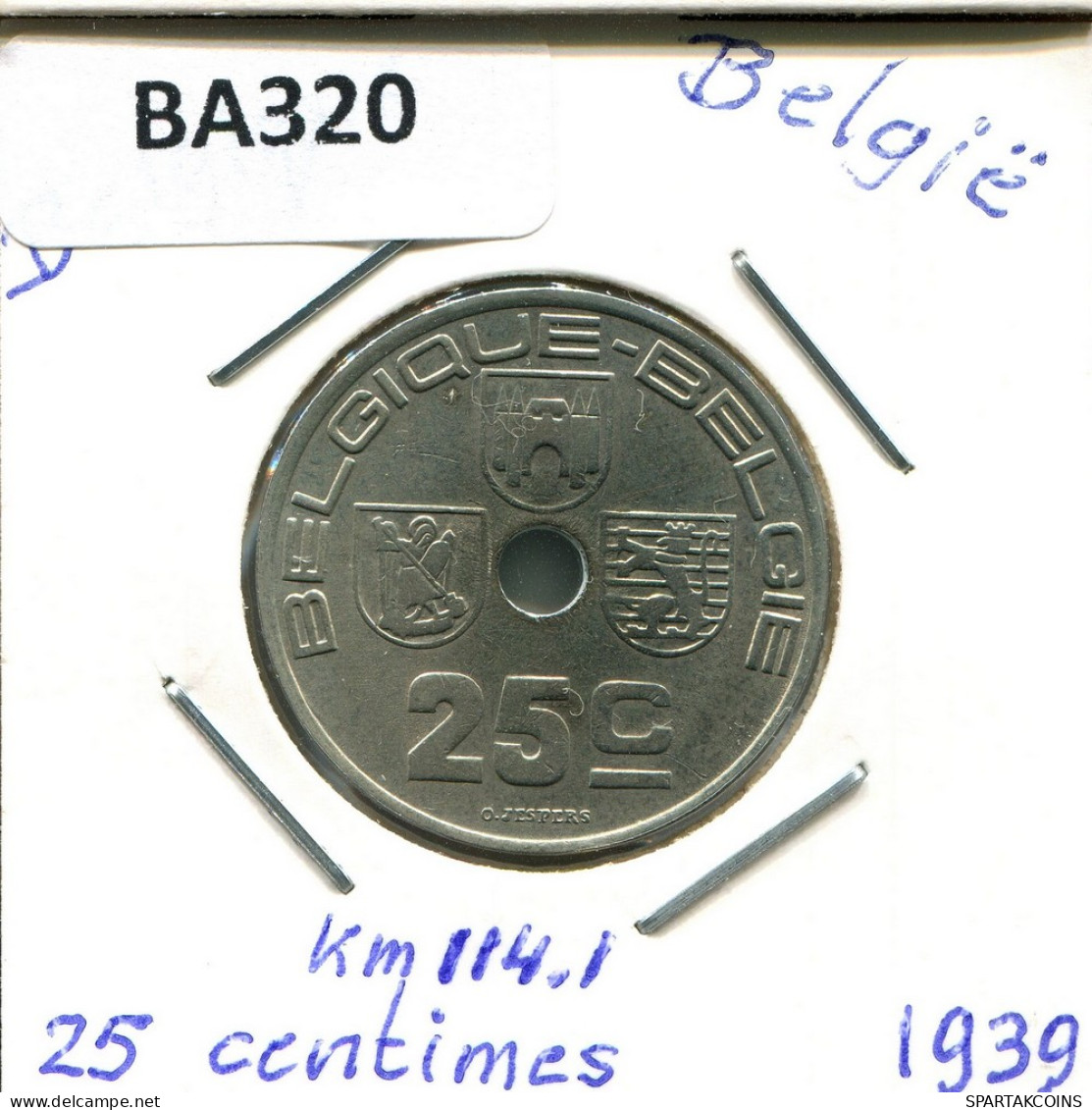 25 CENTIMES 1939 BELGIQUE-BELGIE BELGIUM Coin #BA320.U - 25 Centimos