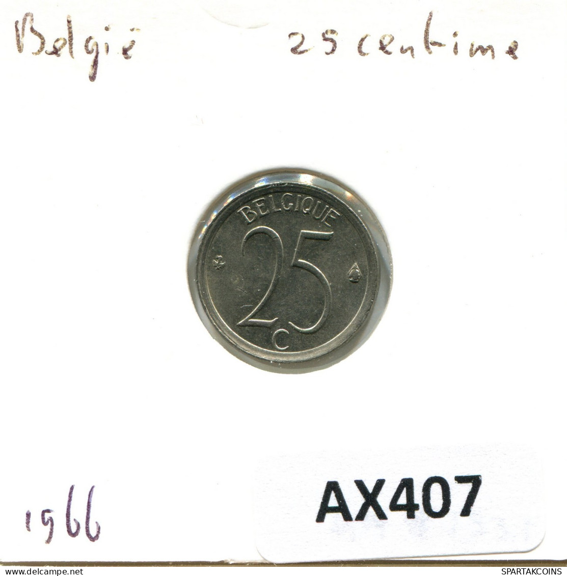 25 CENTIMES 1966 FRENCH Text BELGIUM Coin #AX407.U - 25 Cents