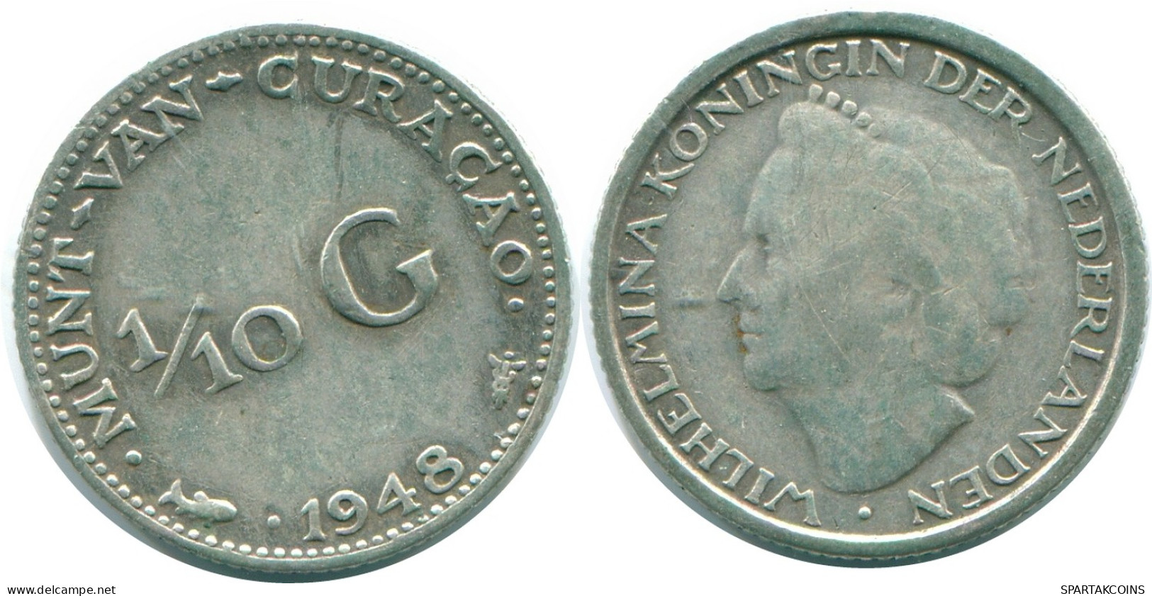 1/10 GULDEN 1948 CURACAO NÉERLANDAIS NETHERLANDS ARGENT Colonial Pièce #NL11921.3.F - Curaçao