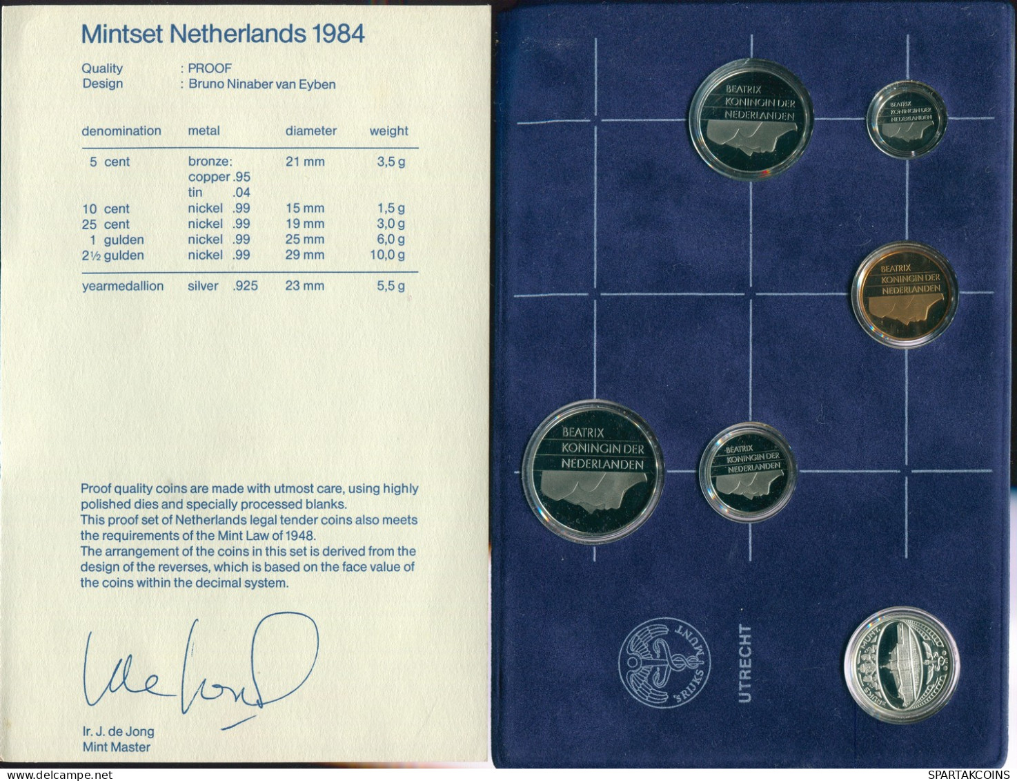 NÉERLANDAIS NETHERLANDS 1984 MINT SET 5 Pièce ARGENT MEDAL PROOF #SET1136.16.F - Jahressets & Polierte Platten