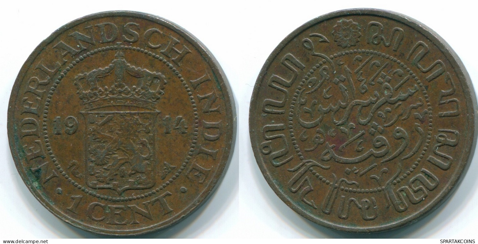 1 CENT 1914 INDES ORIENTALES NÉERLANDAISES INDONÉSIE Copper Colonial Pièce #S10080.F - Indes Néerlandaises