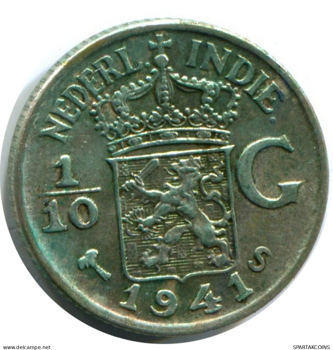 1/10 GULDEN 1941 INDES ORIENTALES NÉERLANDAISES ARGENT Pièce #AZ106.F - Indes Néerlandaises