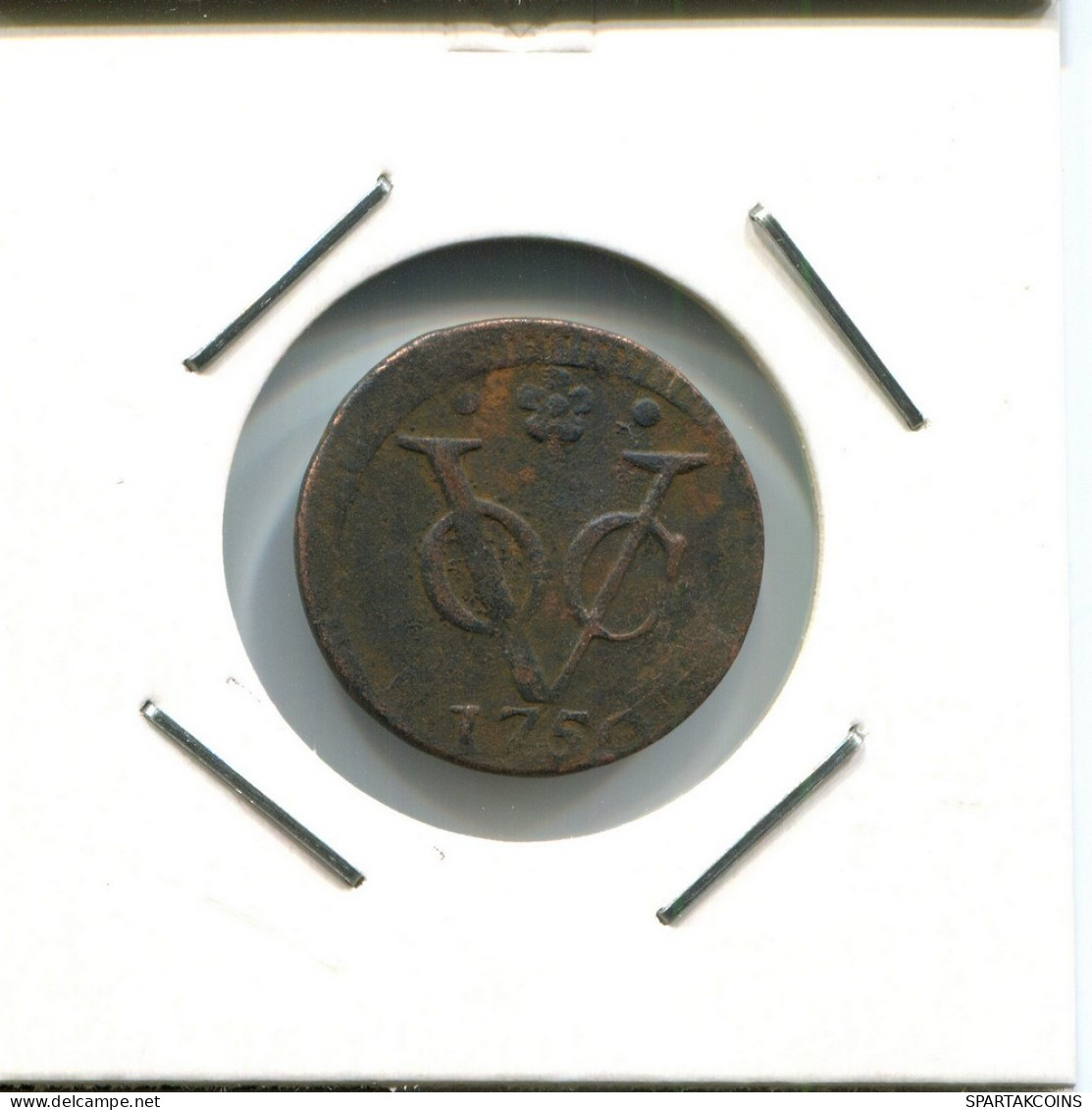 1750 HOLLAND VOC DUIT IINDES NÉERLANDAIS NETHERLANDS NEW YORK COLONIAL PENNY #VOC2661.7.F - Indes Néerlandaises