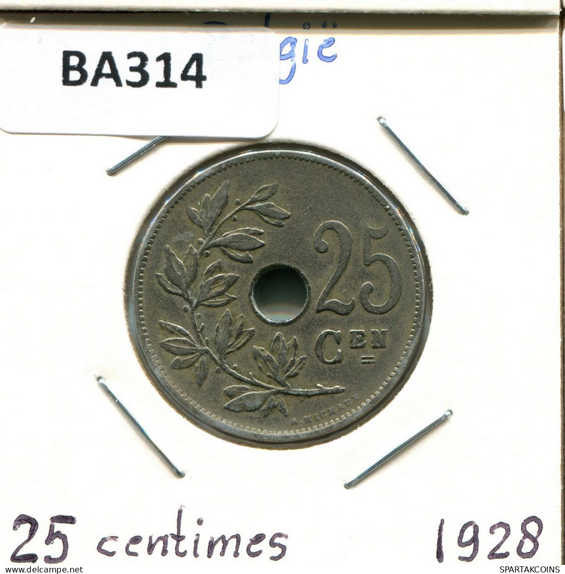 25 CENTIMES 1928 DUTCH Text BELGIUM Coin #BA314.U - 25 Cent