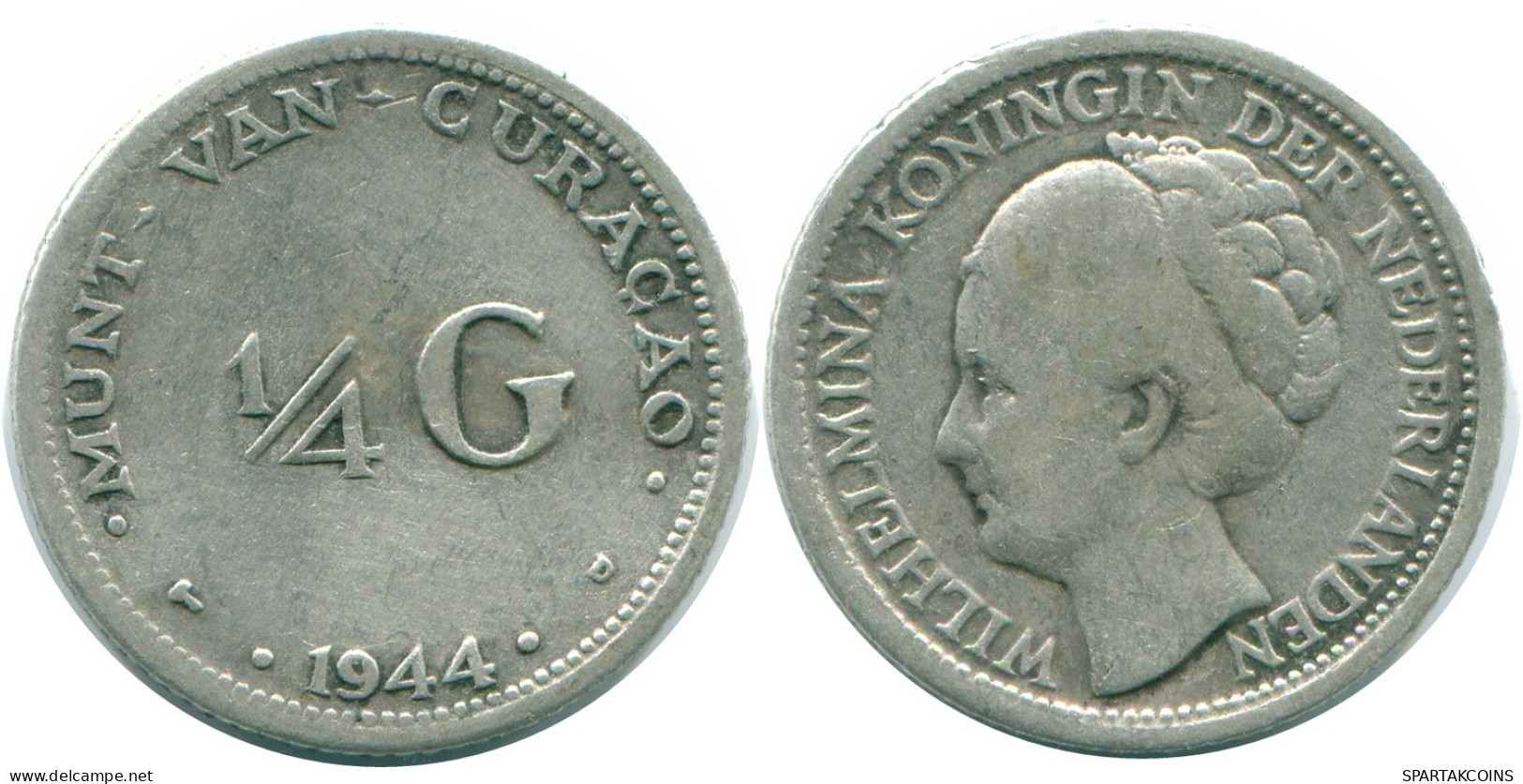1/4 GULDEN 1944 CURACAO Netherlands SILVER Colonial Coin #NL10659.4.U - Curaçao