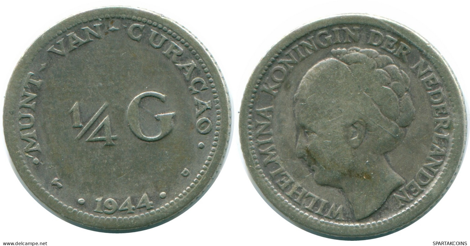 1/4 GULDEN 1944 CURACAO Netherlands SILVER Colonial Coin #NL10608.4.U - Curaçao