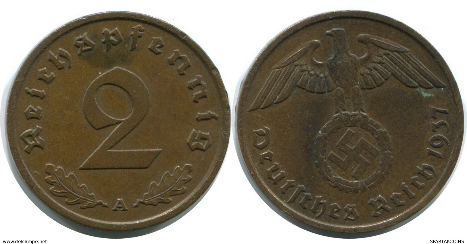 2 REICHSPFENNIG 1937 A GERMANY Coin #AD855.9.U - 2 Rentenpfennig & 2 Reichspfennig